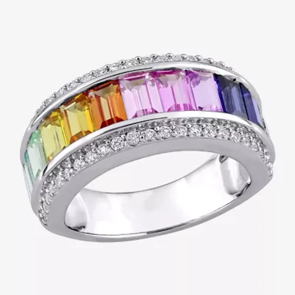 Womens Lab Created Multi Color Sterling Silver Stackable Ring