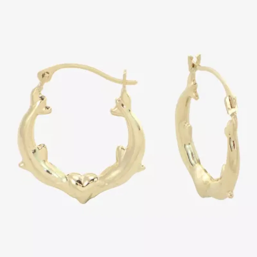 Womens 14K Gold 15mm Round Hoop Earrings