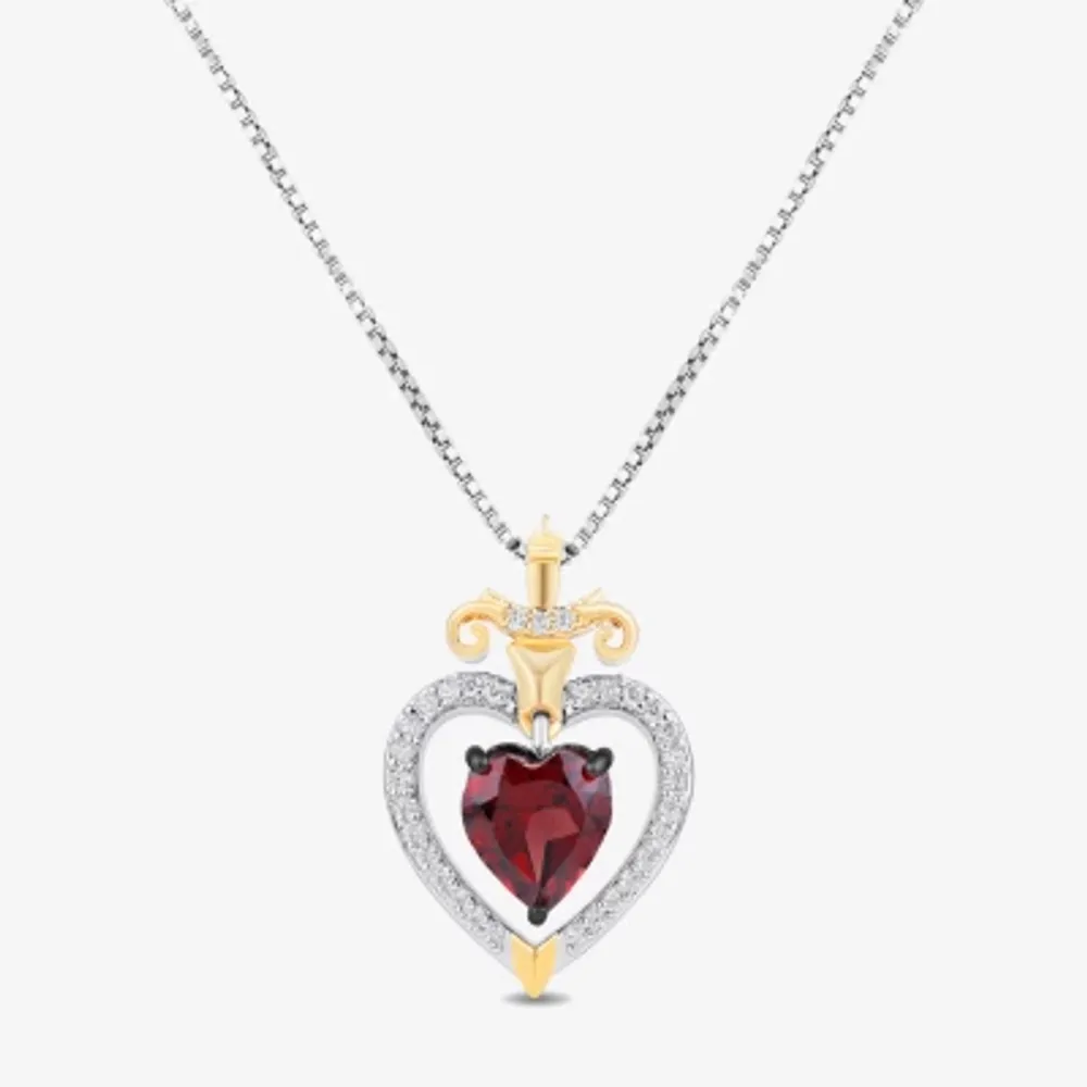 Enchanted Disney Fine Jewelry Villains Womens 1/10 CT. T.W. Genuine Red Garnet 14K Gold Over Silver Sterling Silver Heart 18 Inch Pendant Necklace