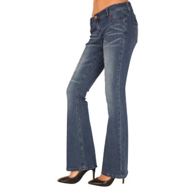 Poetic Justice Womens Mid Rise Mid Belly Flare Leg Jean