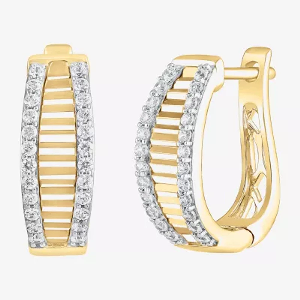 (H-I / I1) Womens 1/2 CT. T.W. Lab Grown White Diamond 10K Gold 18.1mm Hoop Earrings