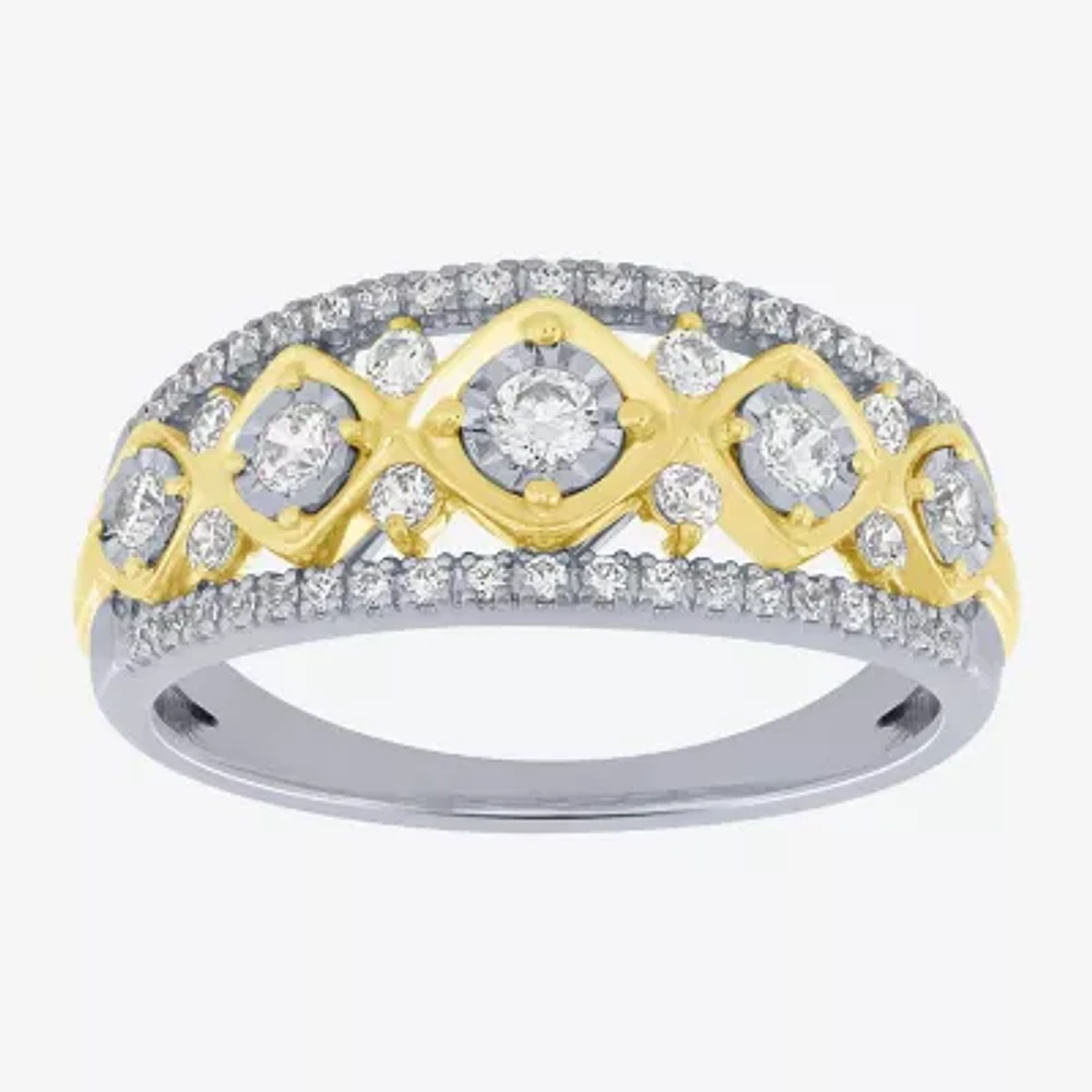 (H-I / I1) Womens 1/2 CT. T.W. Lab Grown White Diamond 10K Two Tone Gold Band