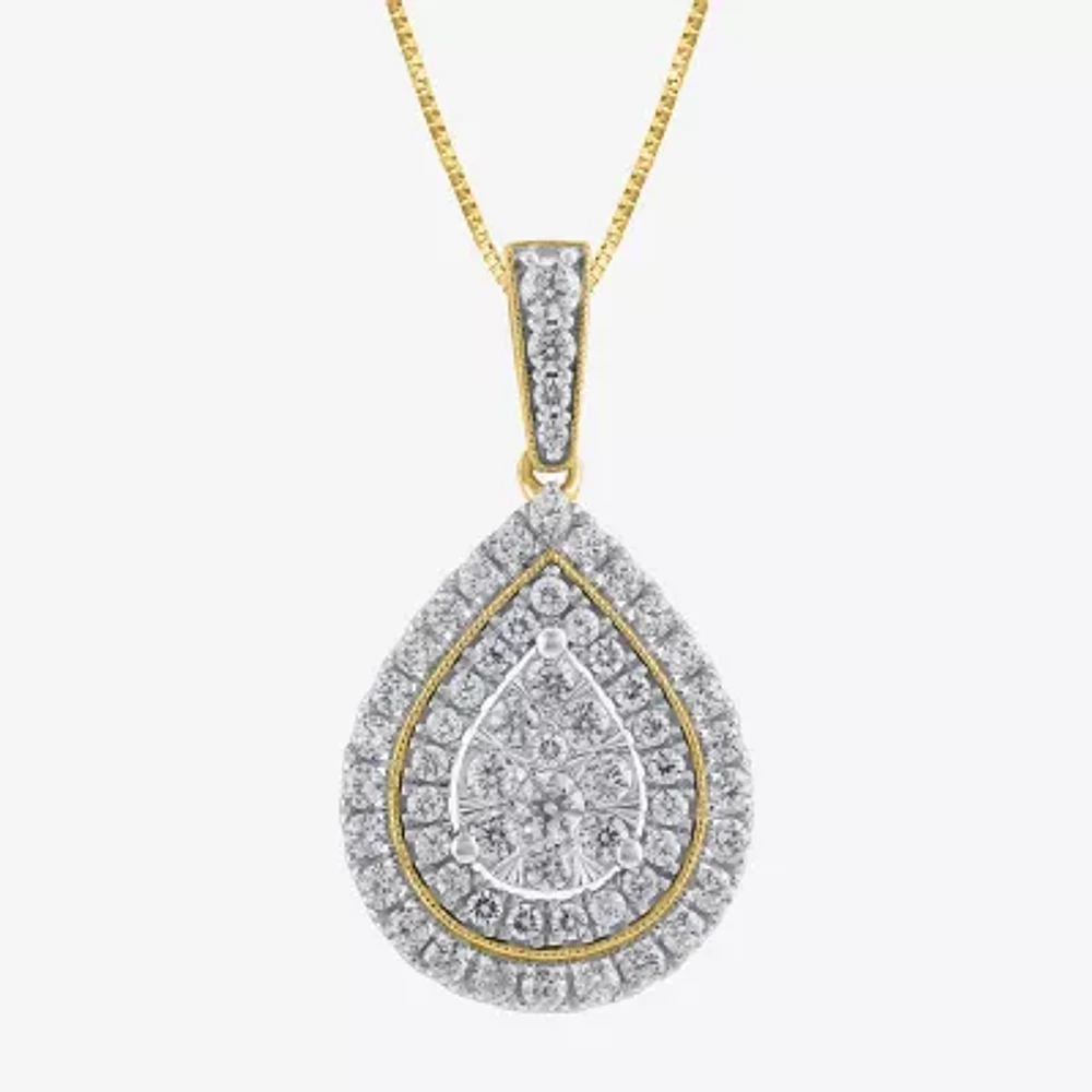 (H-I / I1) Womens 1 CT. T.W. Lab Grown White Diamond 10K Gold Pear 18 Inch Pendant Necklace