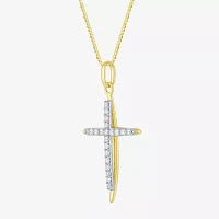 (H-I / I1) Womens 1/2 CT. T.W. Lab Grown White Diamond 10K Two Tone Gold Cross 18 Inch Pendant Necklace
