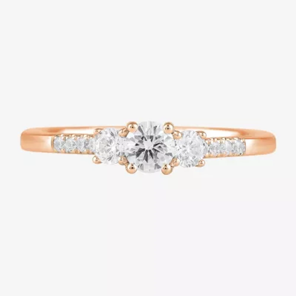Love Lives Forever (H-I / Si2) Womens 3/4 CT. T.W. Lab Grown White Diamond 10K Gold Round Side Stone 3-Stone Engagement Ring
