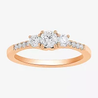 Love Lives Forever (H-I / Si2) Womens 1 CT. T.W. Lab Grown White Diamond 10K Gold Round Side Stone 3-Stone Engagement Ring