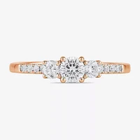 Love Lives Forever (H-I / Si2) Womens 1 CT. T.W. Lab Grown White Diamond 10K Gold Round Side Stone 3-Stone Engagement Ring