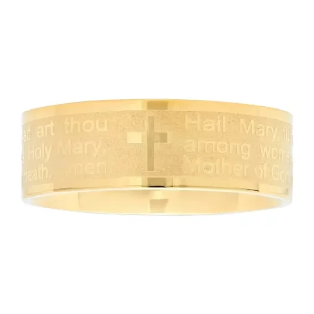 Steeltime Hail Mary Prayer Mens 6MM 18K Gold Over Stainless Steel Band