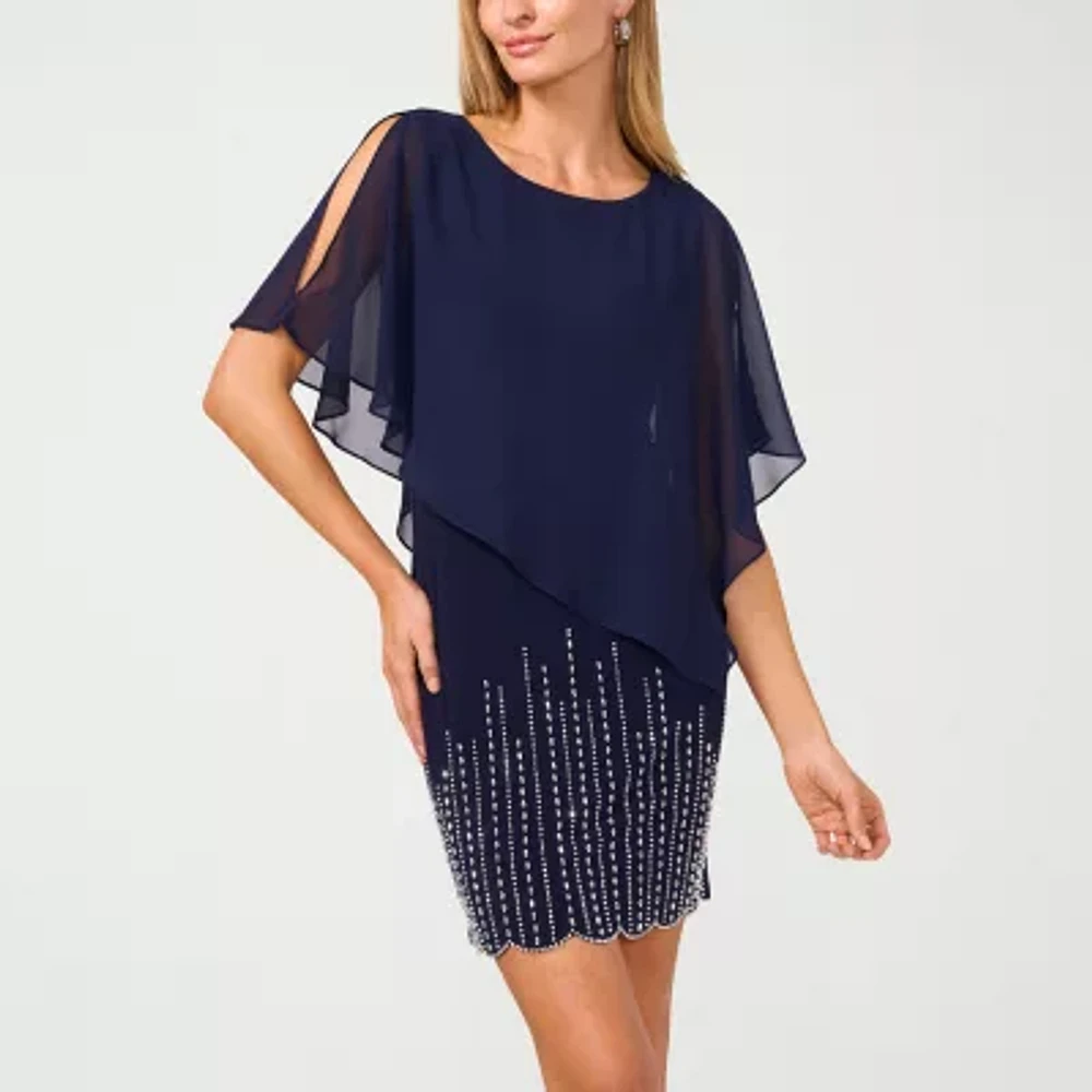 MSK Womens Beaded 3/4 Sleeve Sheath Dress