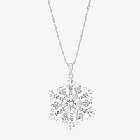 Womens Crystal Sterling Silver Snowflake 18 Inch Pendant Necklace