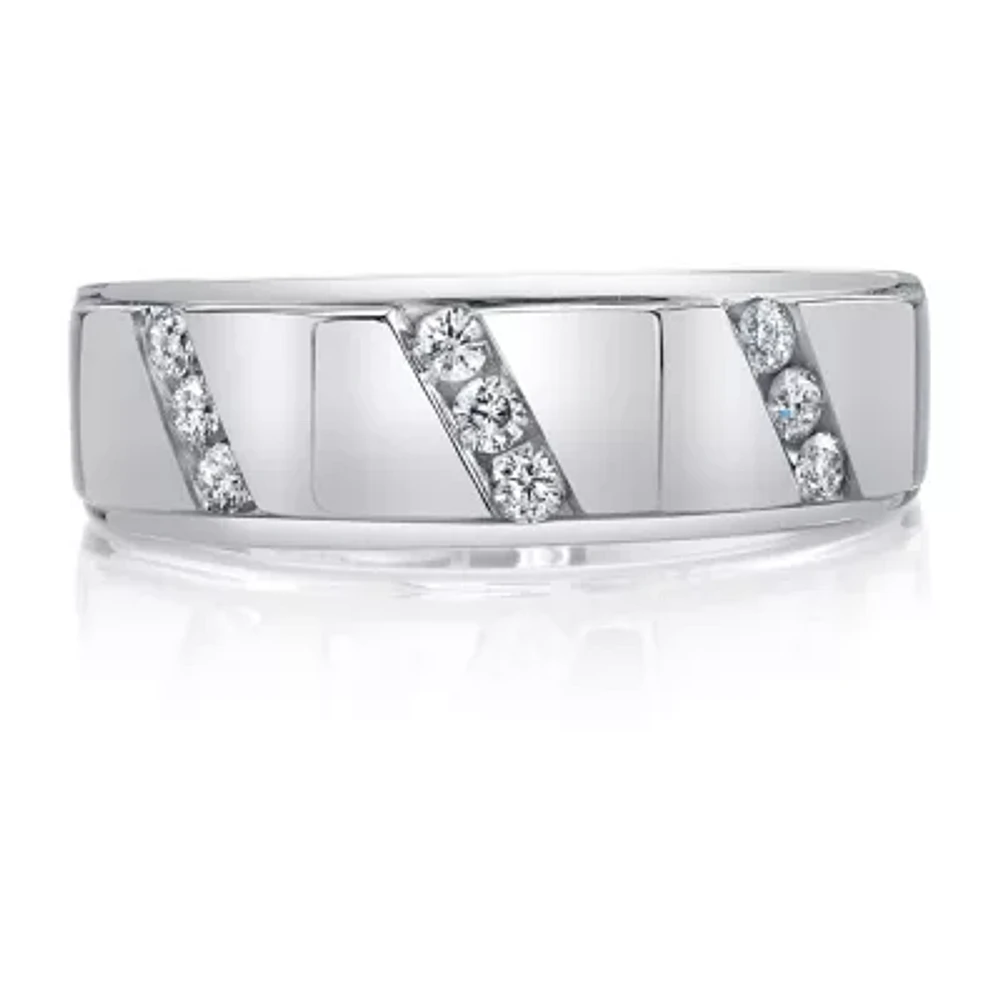 Mens 7.5MM 1/4 CT. T.W. Natural White Diamond 10K White Gold Wedding Band