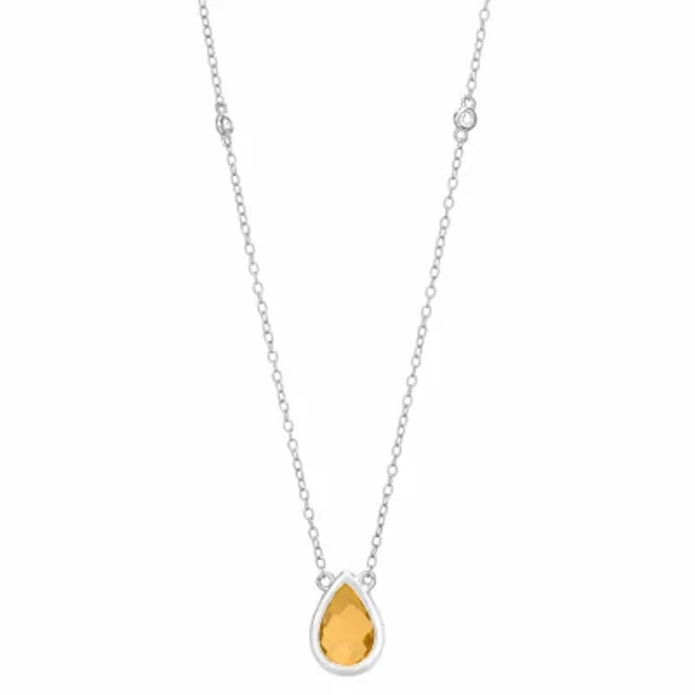 Womens Genuine Yellow Citrine Sterling Silver 18 Inch Pendant Necklace