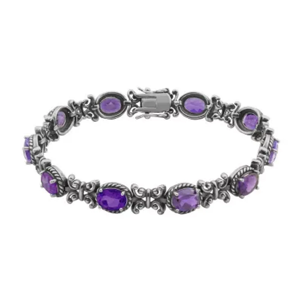 Genuine Amethyst Oxidized Sterling Silver Tennis Bracelet