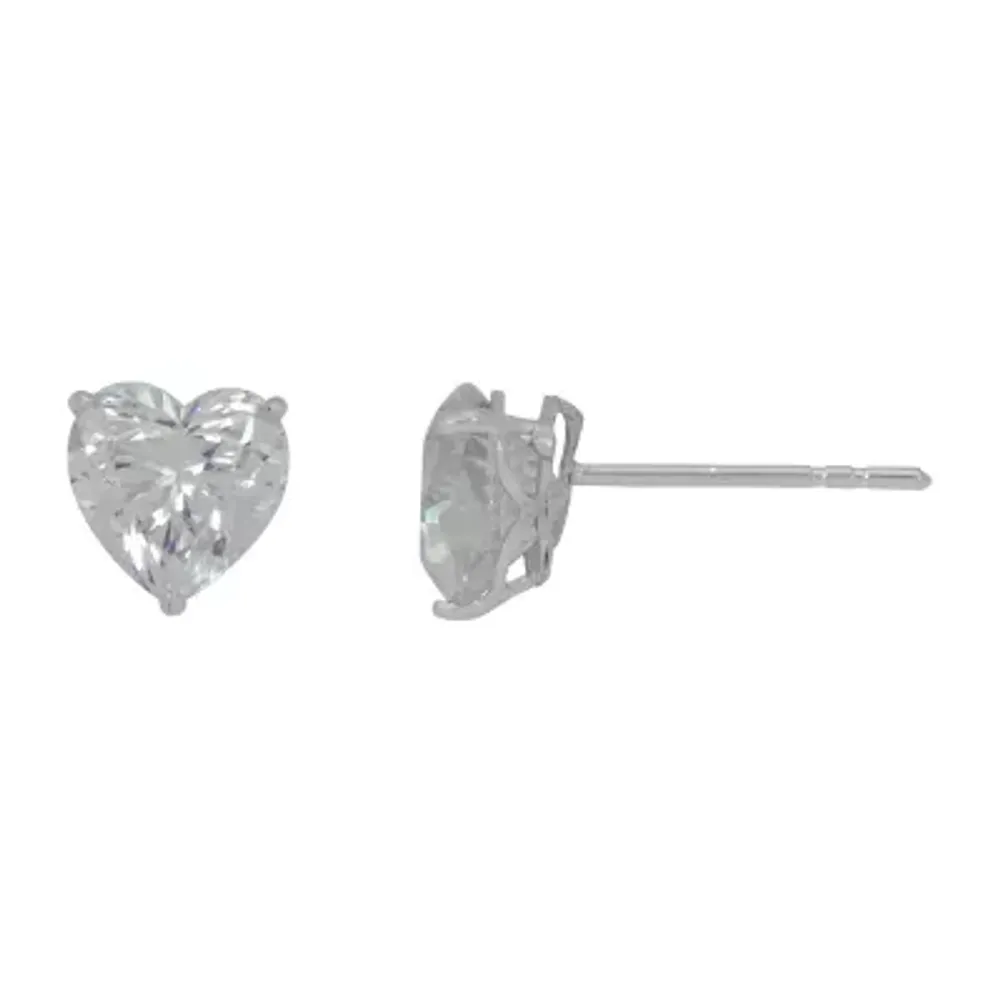 Toc 1 CT. Cubic Zirconia 10K White Gold 5mm Heart Stud Earrings