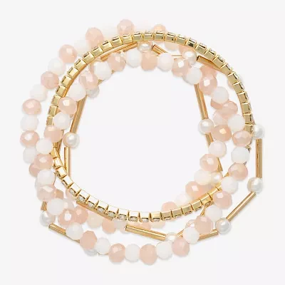 Bijoux Bar Gold Tone Womens 5-pc. Pink Glass Bracelet Set