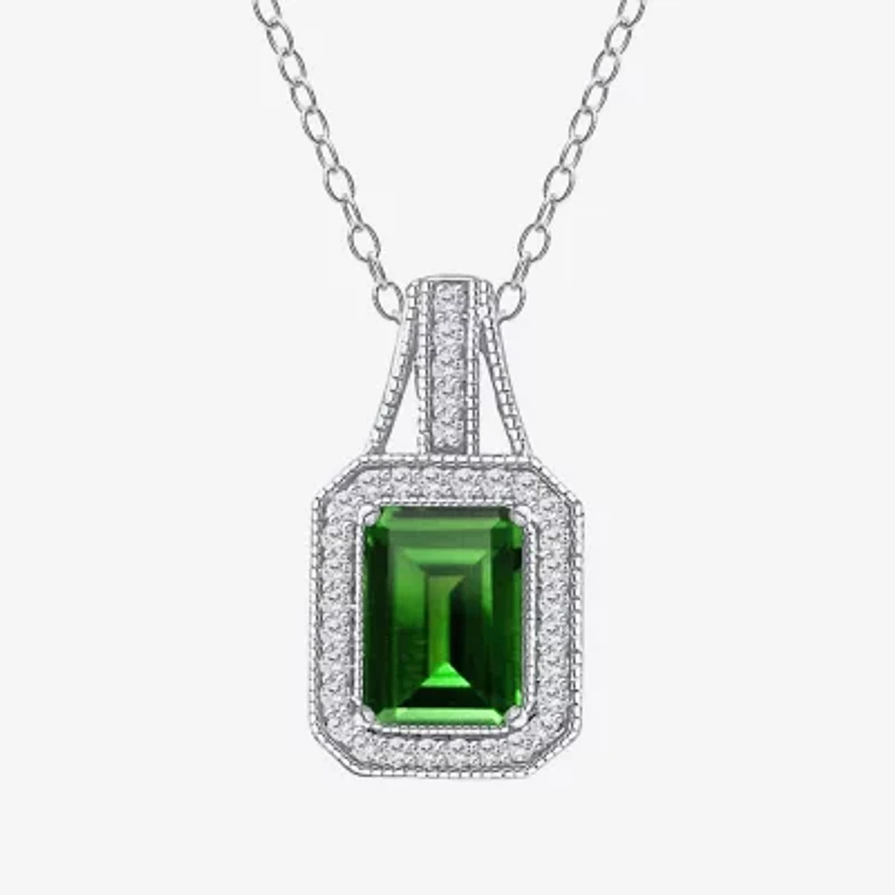 Womens Genuine Green Chrome Diopside Sterling Silver 18 Inch Pendant Necklace