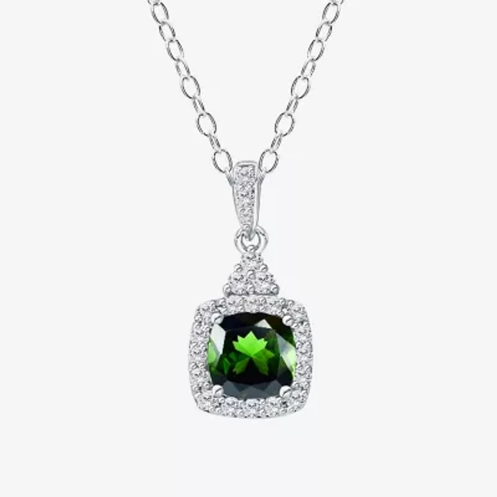 Limited Quantities! Womens Genuine Green Chrome Diopside Sterling Silver Cushion 18 Inch Pendant Necklace