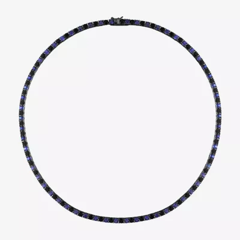 Mens Black Sapphire Sterling Silver 20 Inch Tennis Necklace