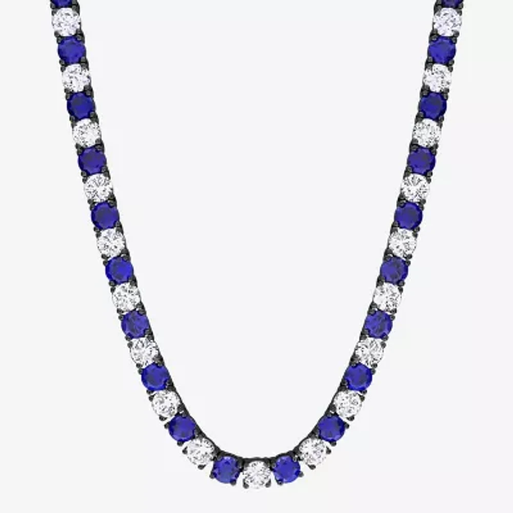Mens Lab Created Blue & White Sapphire Sterling Silver Tennis Necklaces