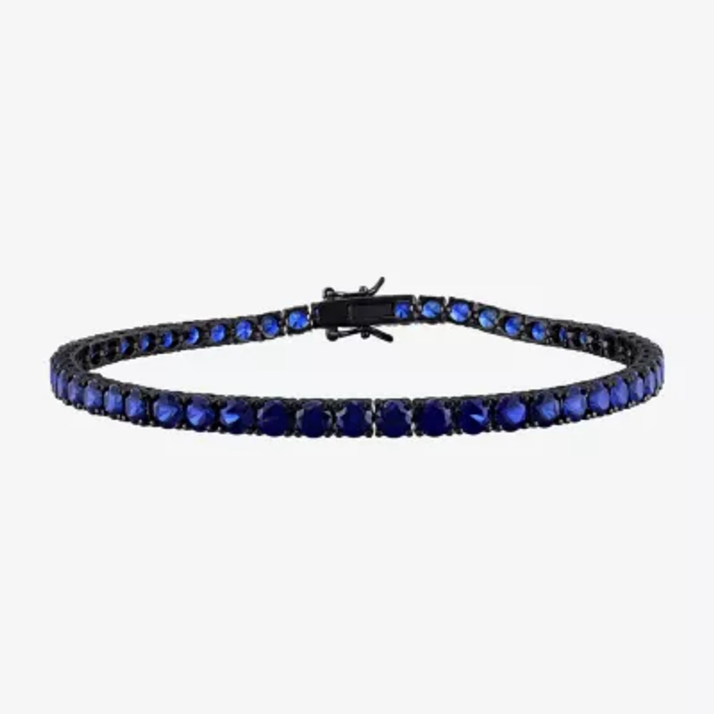 Mens Lab Created Blue Sapphire Sterling Silver 9 Inch Tennis Bracelet