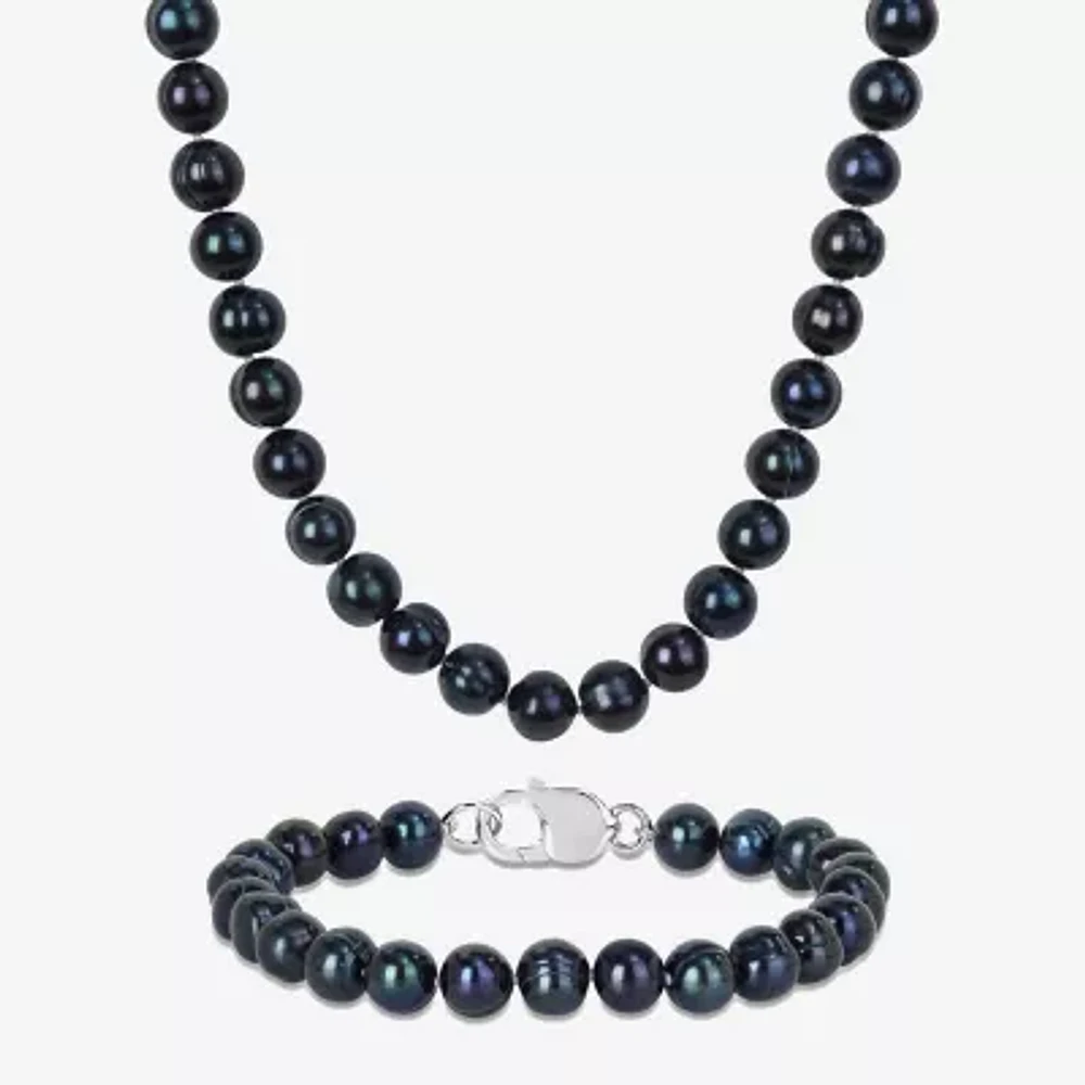 Mens Dyed Black Cultured Freshwater Pearl Sterling Silver 2-pc. Jewelry Set