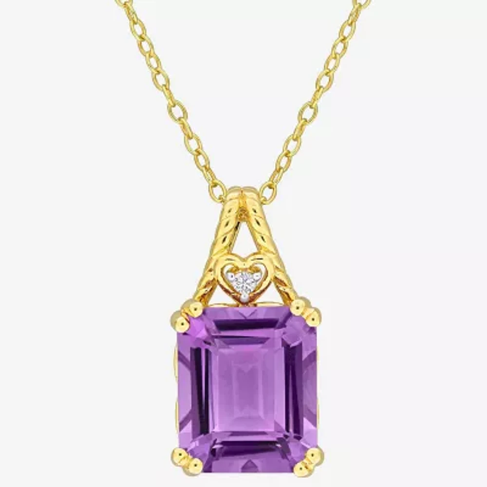 Womens Genuine Purple Amethyst 18K Gold Over Silver 18 Inch Pendant Necklace