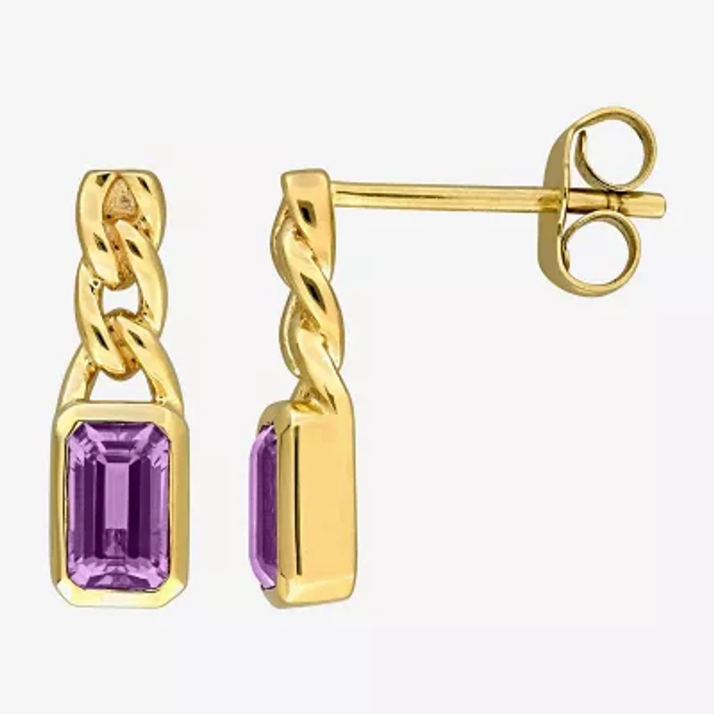 Womens Genuine Purple Amethyst 14K Gold Drop Earrings
