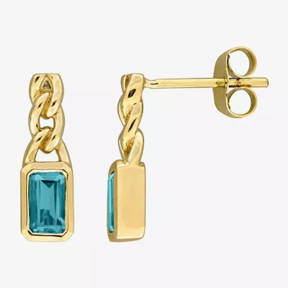 Womens Genuine Blue Topaz 14K Gold Drop Earrings