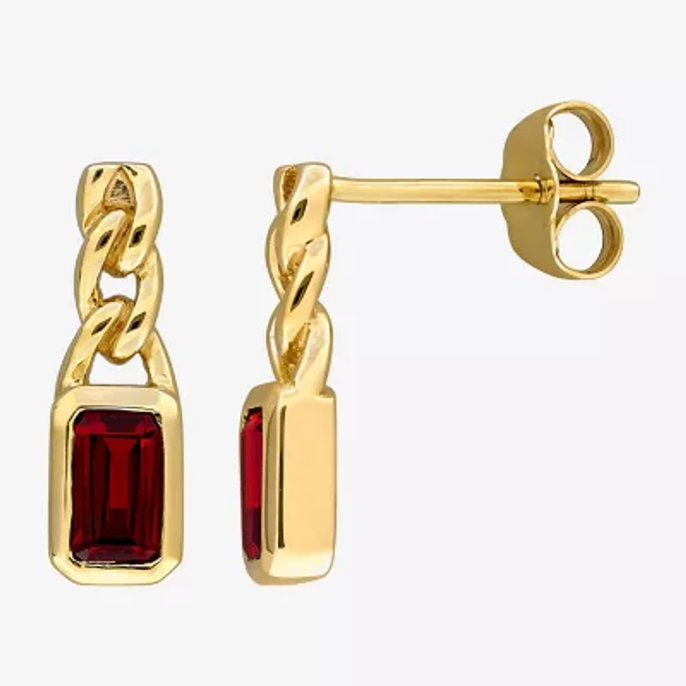 Womens Genuine Red Garnet 14K Gold Drop Earrings