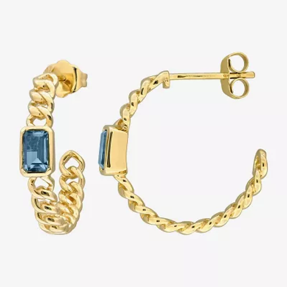 Womens Genuine Blue Topaz 14K Gold 20.5mm Hoop Earrings