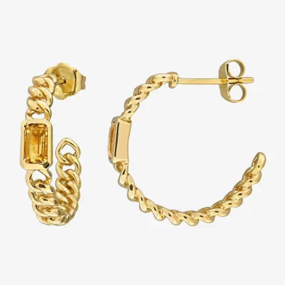 Womens Genuine Yellow Citrine 14K Gold 20.5mm Hoop Earrings