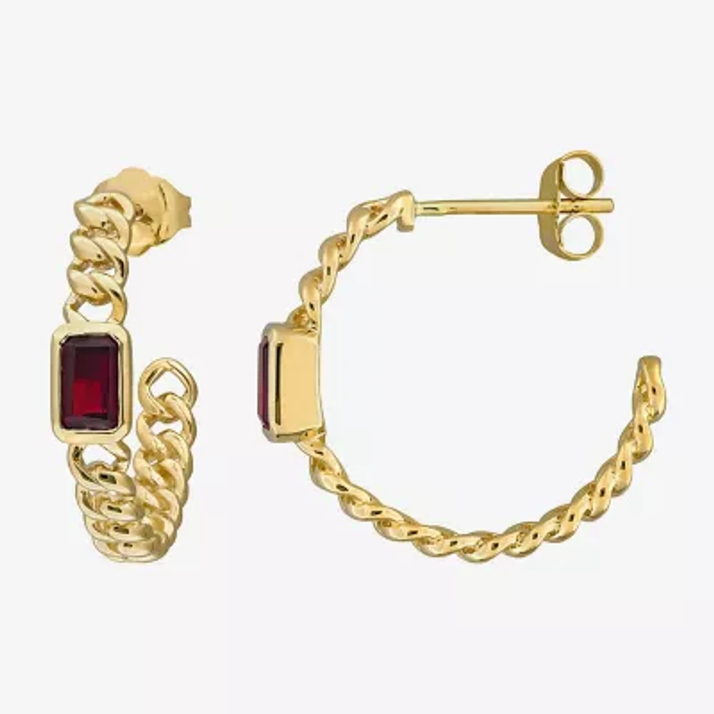 Womens Genuine Red Garnet 14K Gold 20.5mm Hoop Earrings