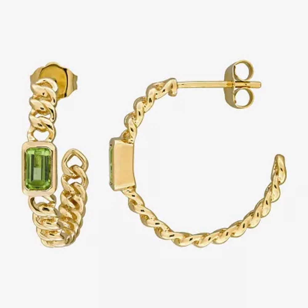 Womens Genuine Green Peridot 14K Gold 20.5mm Hoop Earrings