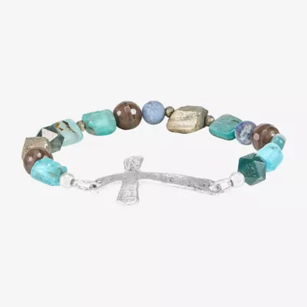 Silpada Womens Green Sterling Silver Cross Stretch Bracelet