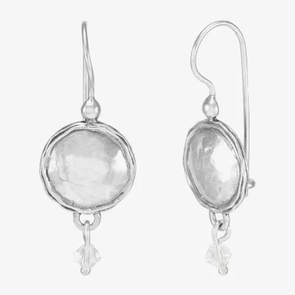 Silpada Womens White Crystal Sterling Silver Round Drop Earrings
