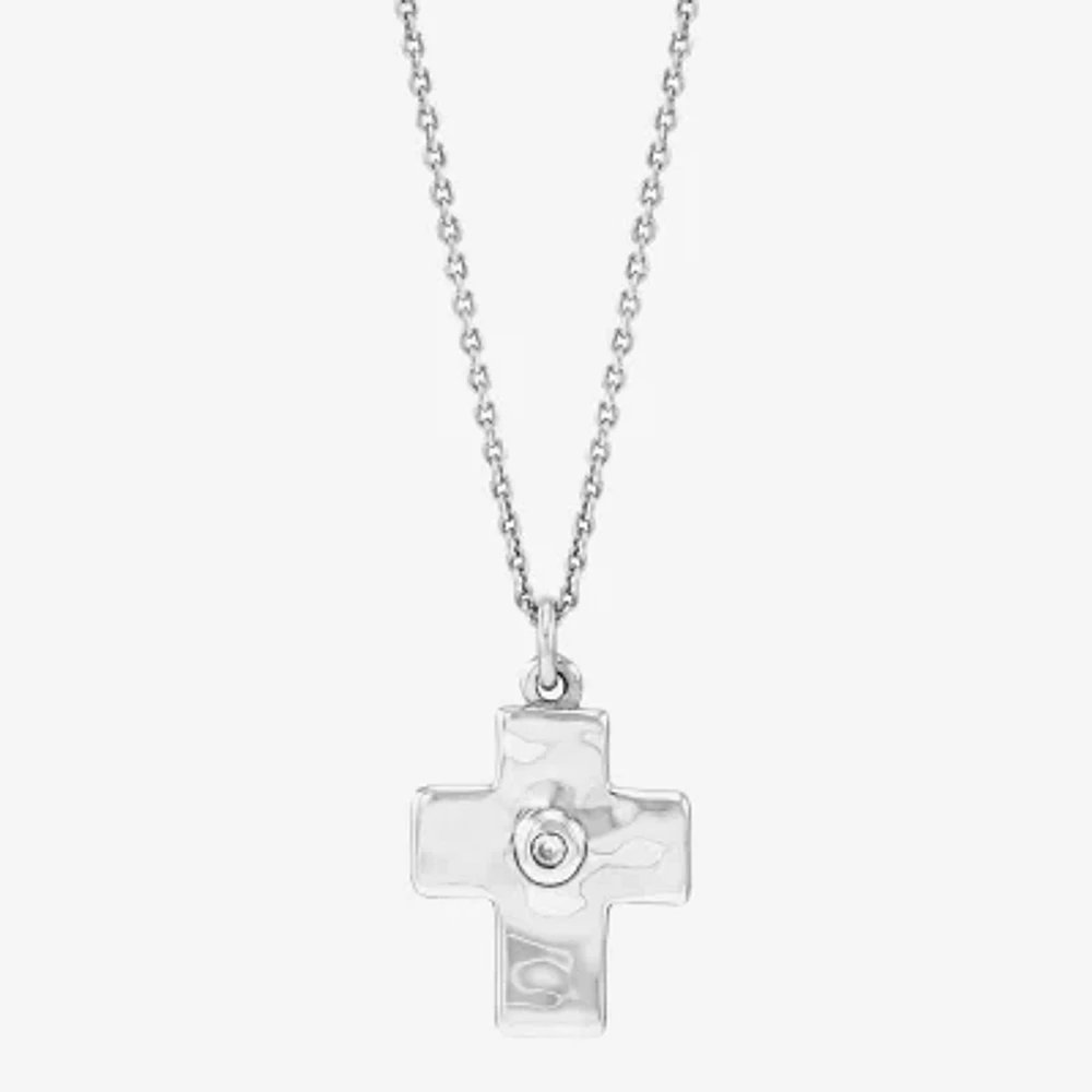 Silpada Womens White Cubic Zirconia Sterling Silver Cross 18 Inch Pendant Necklace