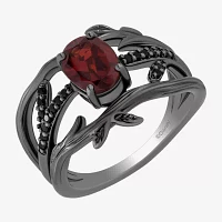 Enchanted Disney Fine Jewelry Womens 1/6 CT. T.W. Genuine Red Garnet Sterling Silver Oval Evil Queen Side Stone Cocktail Ring