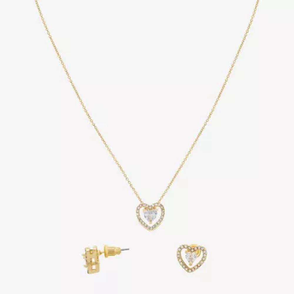 Sparkle Allure Light Up Box Womens Cubic Zirconia 18K Gold Over Brass Heart 2-pc. Jewelry Set