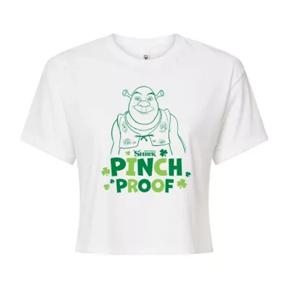 Dreamworks Shrek Pinch Proof Cropped Tee Womens Crew Neck Short Sleeve Regular Fit Juniors Graphic T-Shirt
