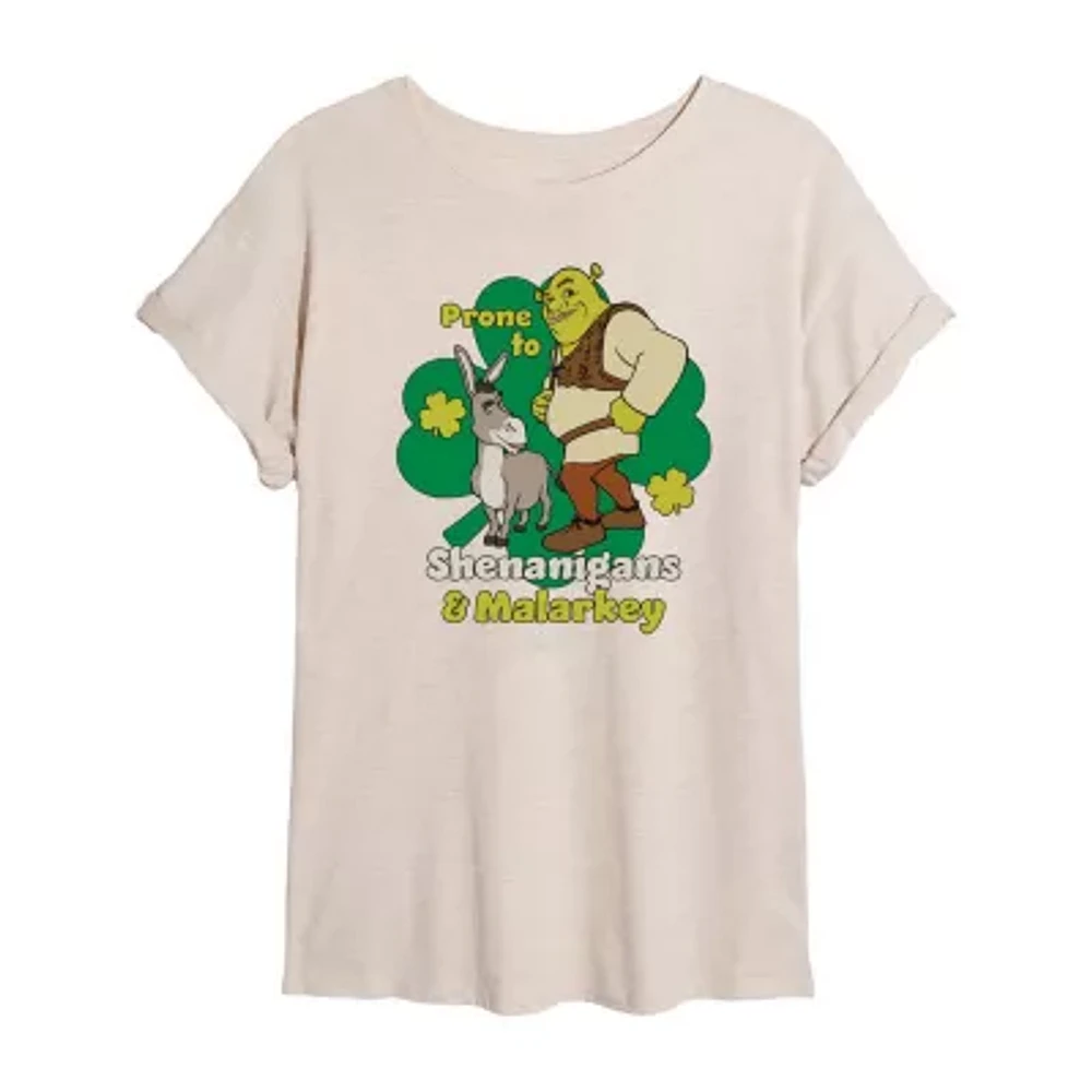 Dreamworks Shrek Prone To Shenanigans And Malarkey Tee Womens Scoop Neck Short Sleeve Regular Fit Juniors Graphic T-Shirt