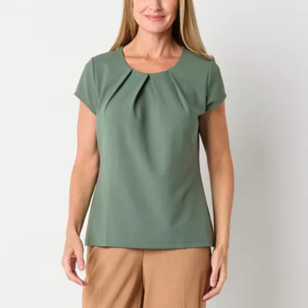 Liz Claiborne Texture Tee Womens Round Neck Short Sleeve Blouse