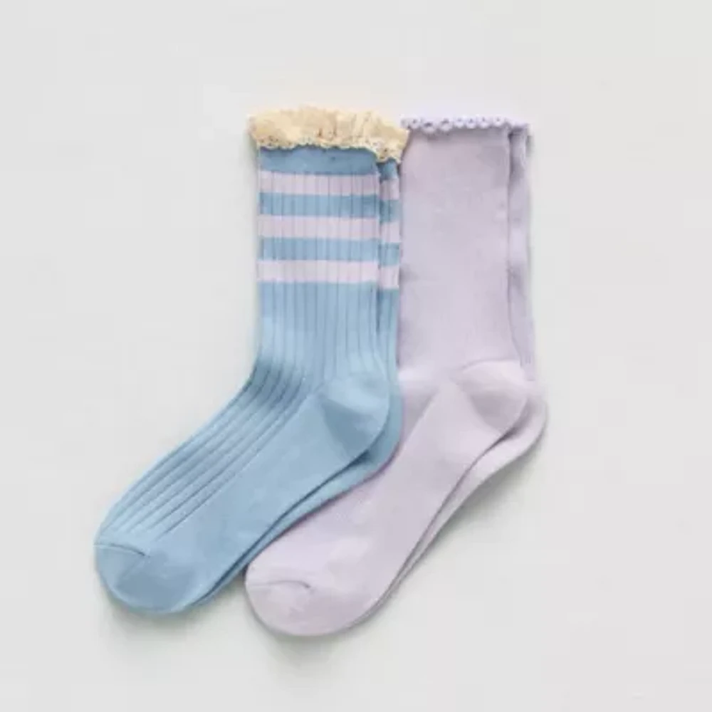 Arizona Rib Lace Womens 2 Pair Crew Socks
