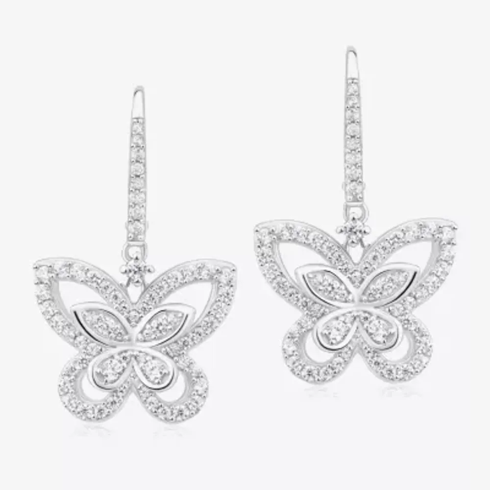 Diamonart Womens Cubic Zirconia Sterling Silver Butterfly Drop Earrings