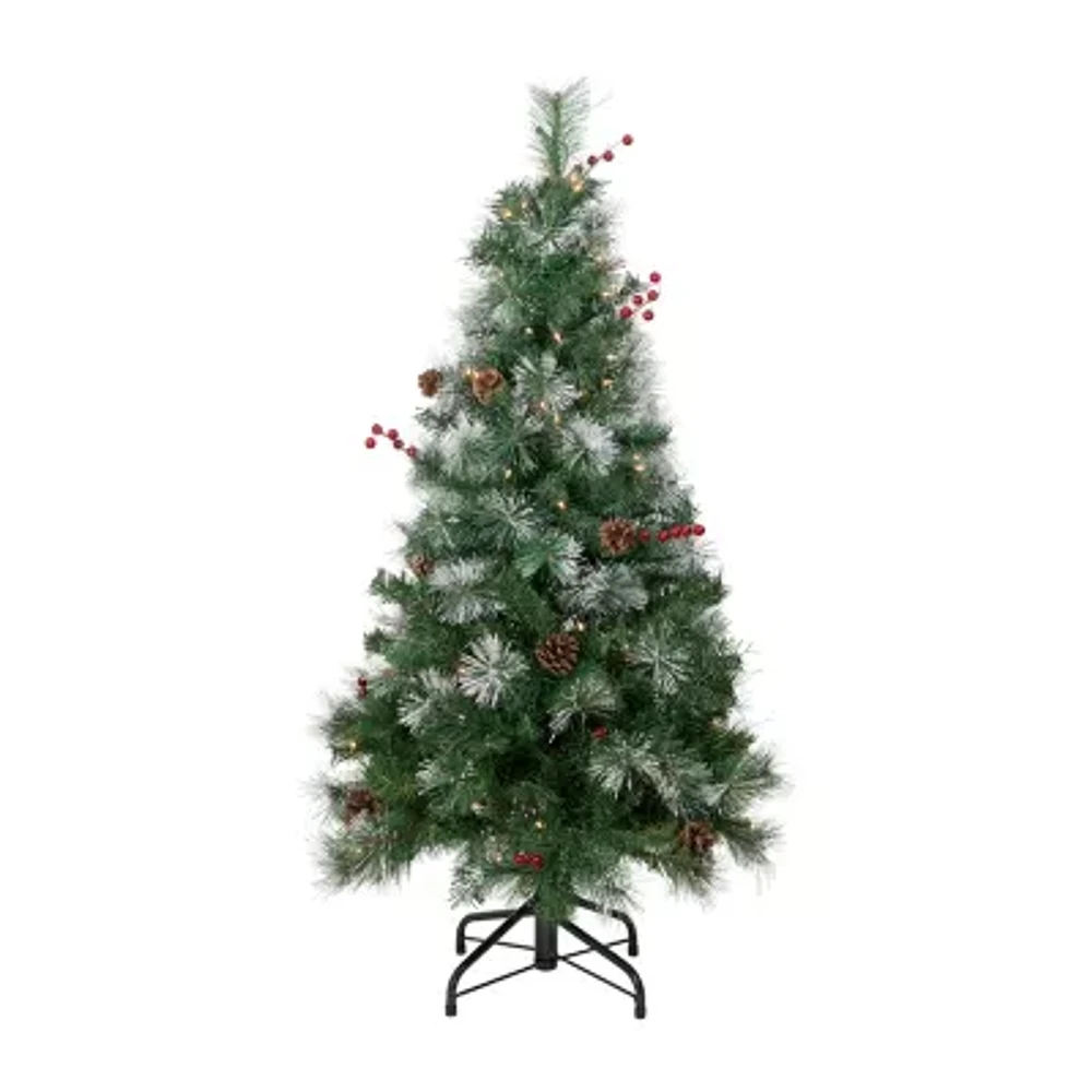 Northlight Frosted Carolina Berry Spruce Artificial Clear Lights 4 Foot Pre-Lit Christmas Tree