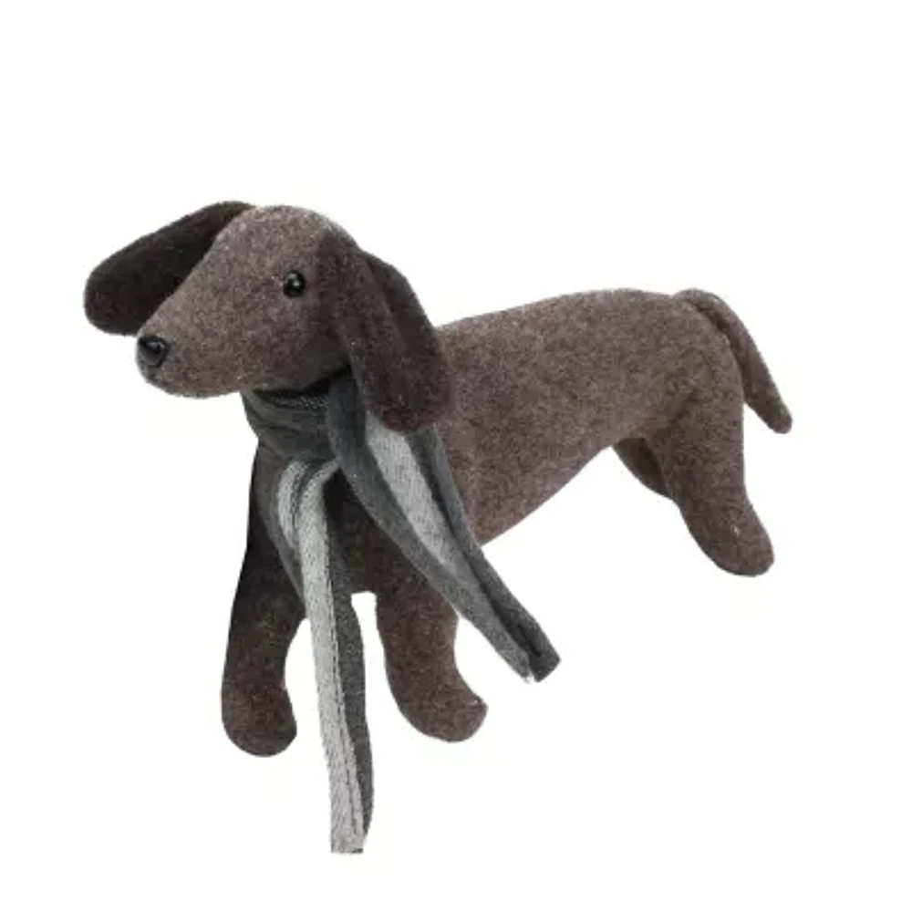 Northlight 7.5in Plush Brown Dachshund Dog With Scarf Decoration Christmas Figurine