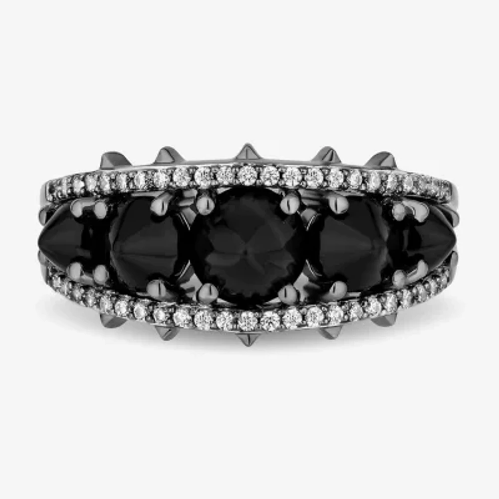 Enchanted Disney Fine Jewelry Villains Womens 1/5 CT. Genuine Black Onyx Sterling Silver Round Maleficent Band