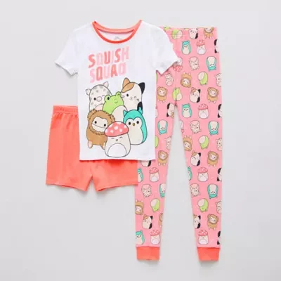 Girls Squishmallows Round Neck Short Sleeve 3-pc. Pajama Sets