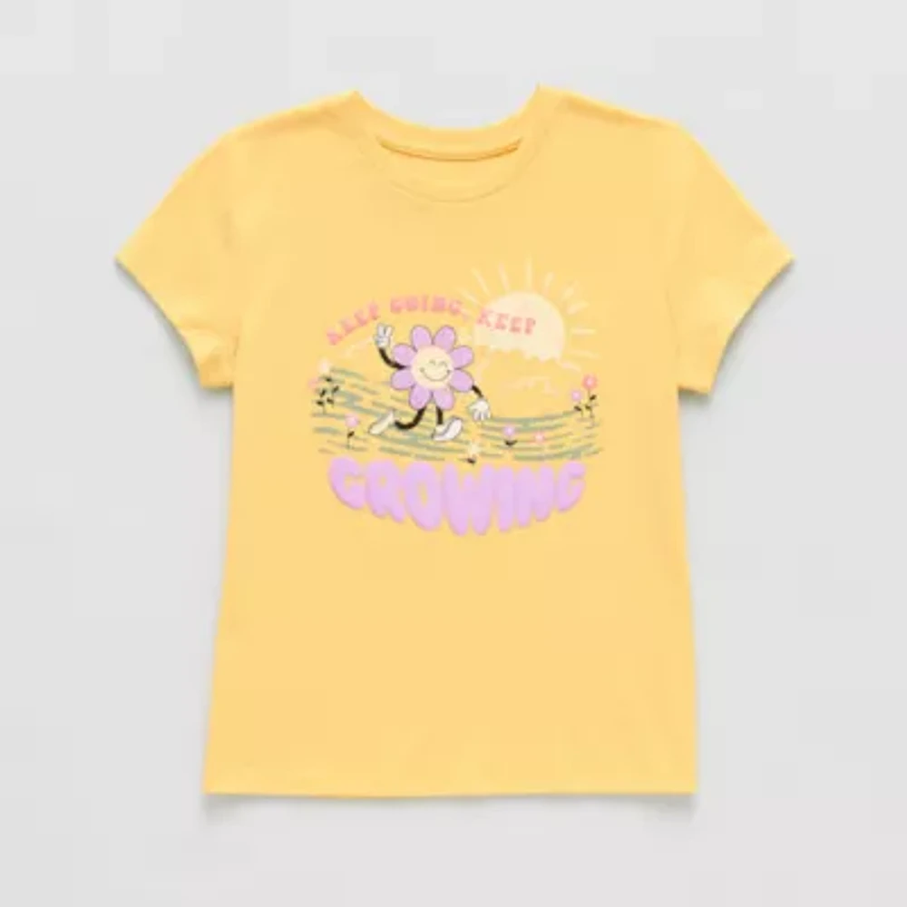 Thereabouts Little & Big Kid Girls Round Neck Short Sleeve Regular Fit Graphic T-Shirt