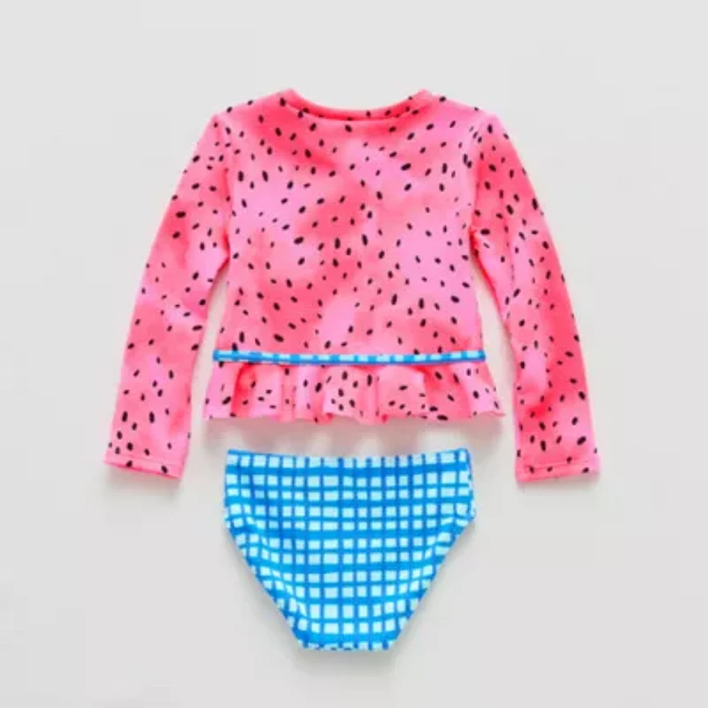 Okie Dokie Textured Toddler Girls Gingham 2-pc. Rash Guard Set