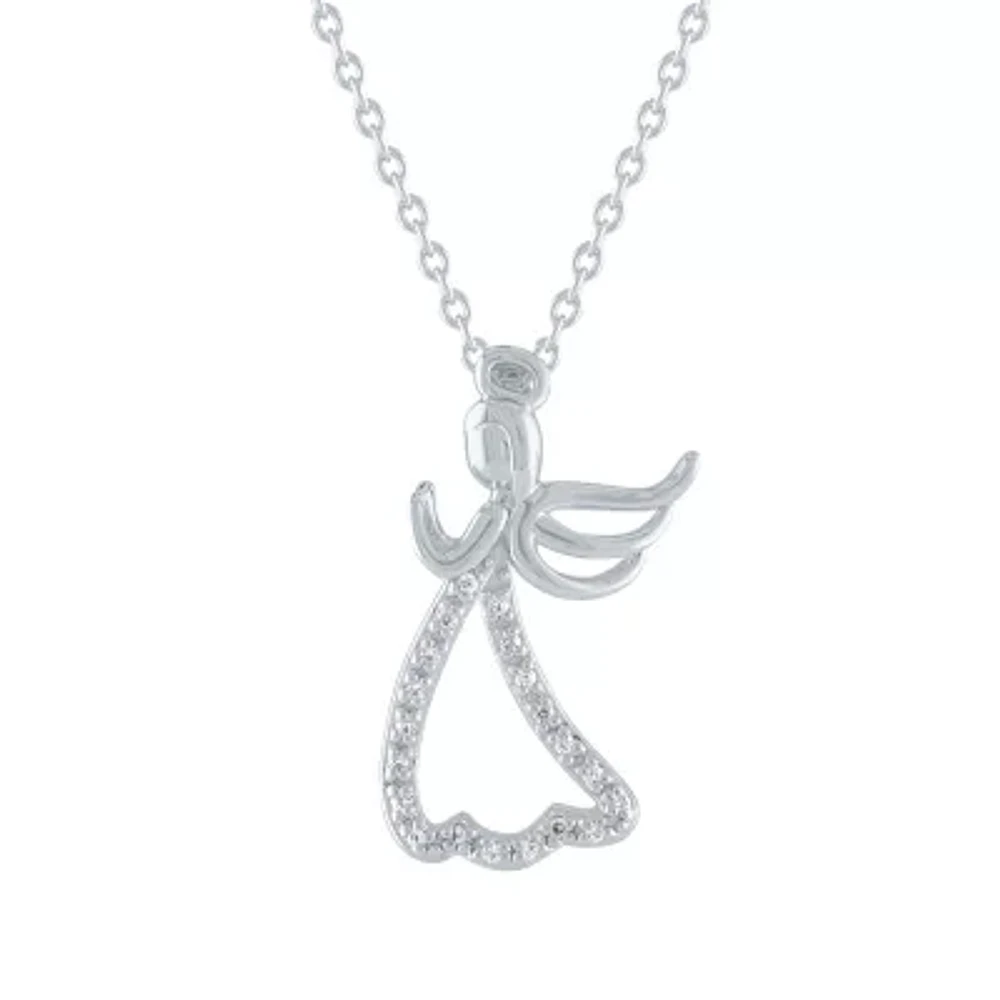 Diamond Accent "Warrior" Womens Diamond Accent Natural White Diamond Sterling Silver Angel 18 Inch Pendant Necklace